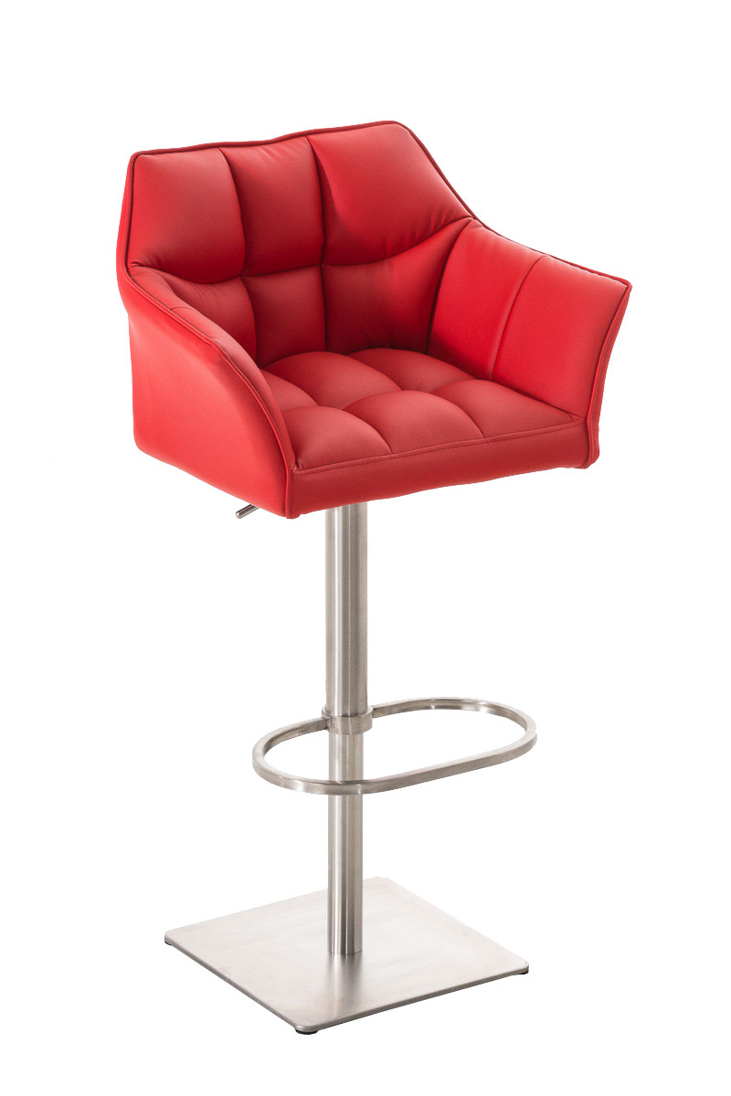 Tabouret de bar Damaso en similicuir Rouge Acier inoxydable