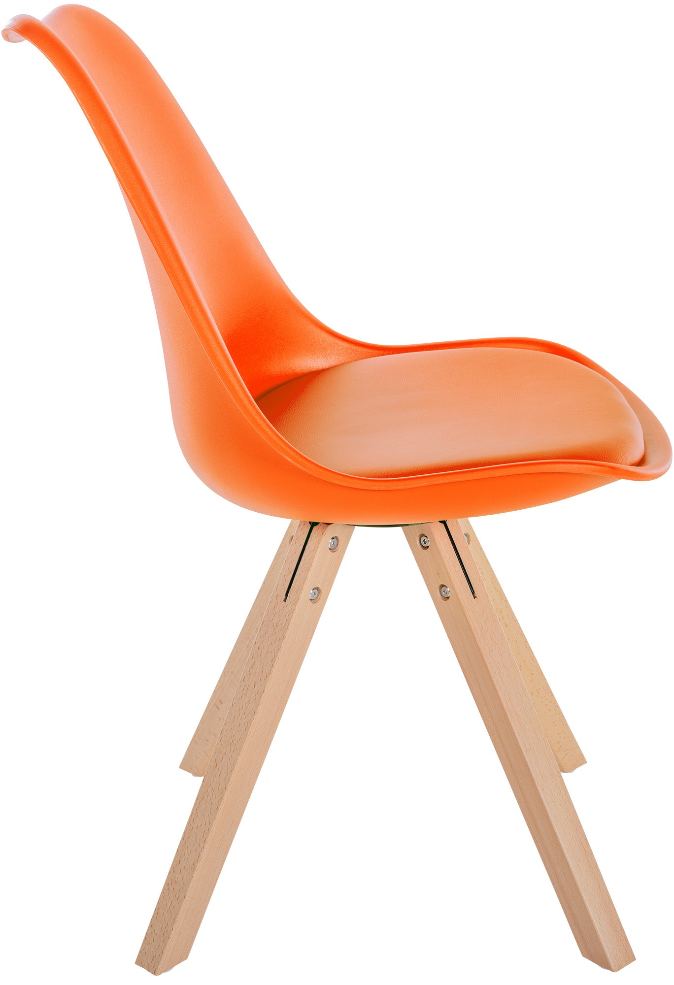 Chaise de salle à manger Sofia en plastique et Similicuir Pieds en bois Orange Nature (carré)