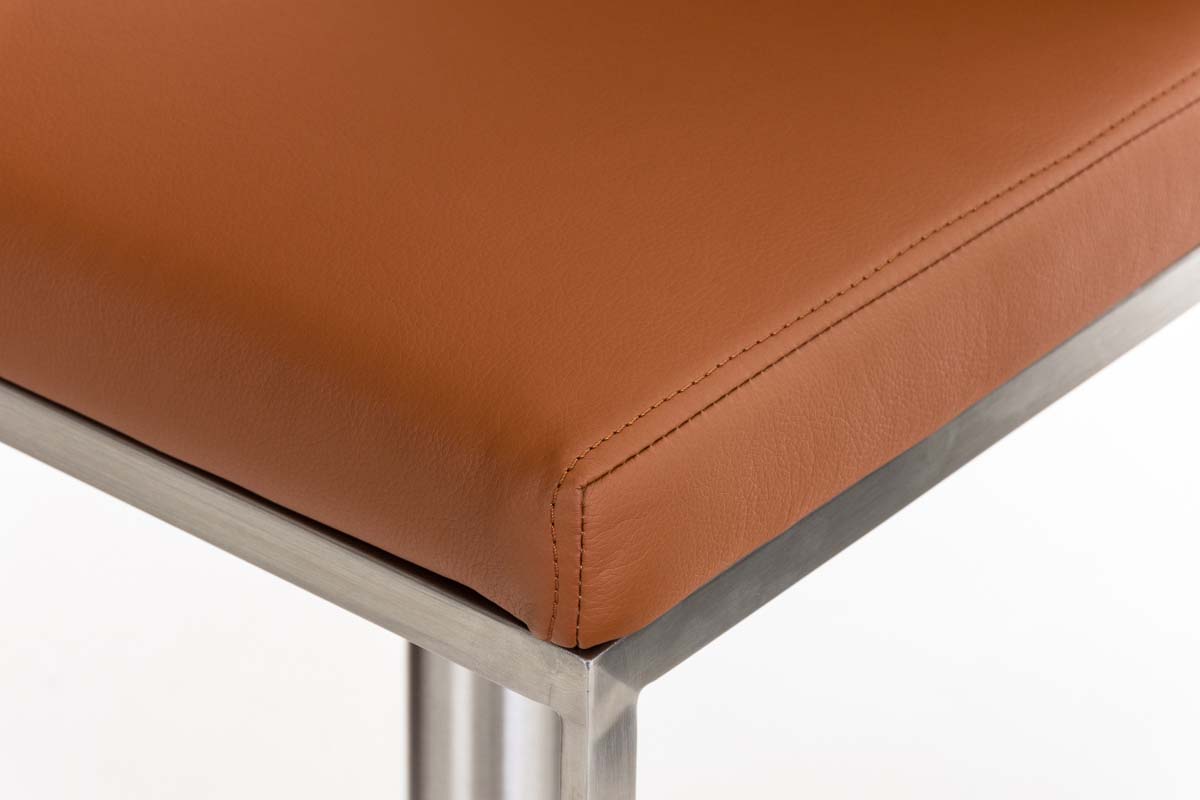 Tabouret de bar Panama en similicuir avec pied en métal Marron clair Acier inoxydable