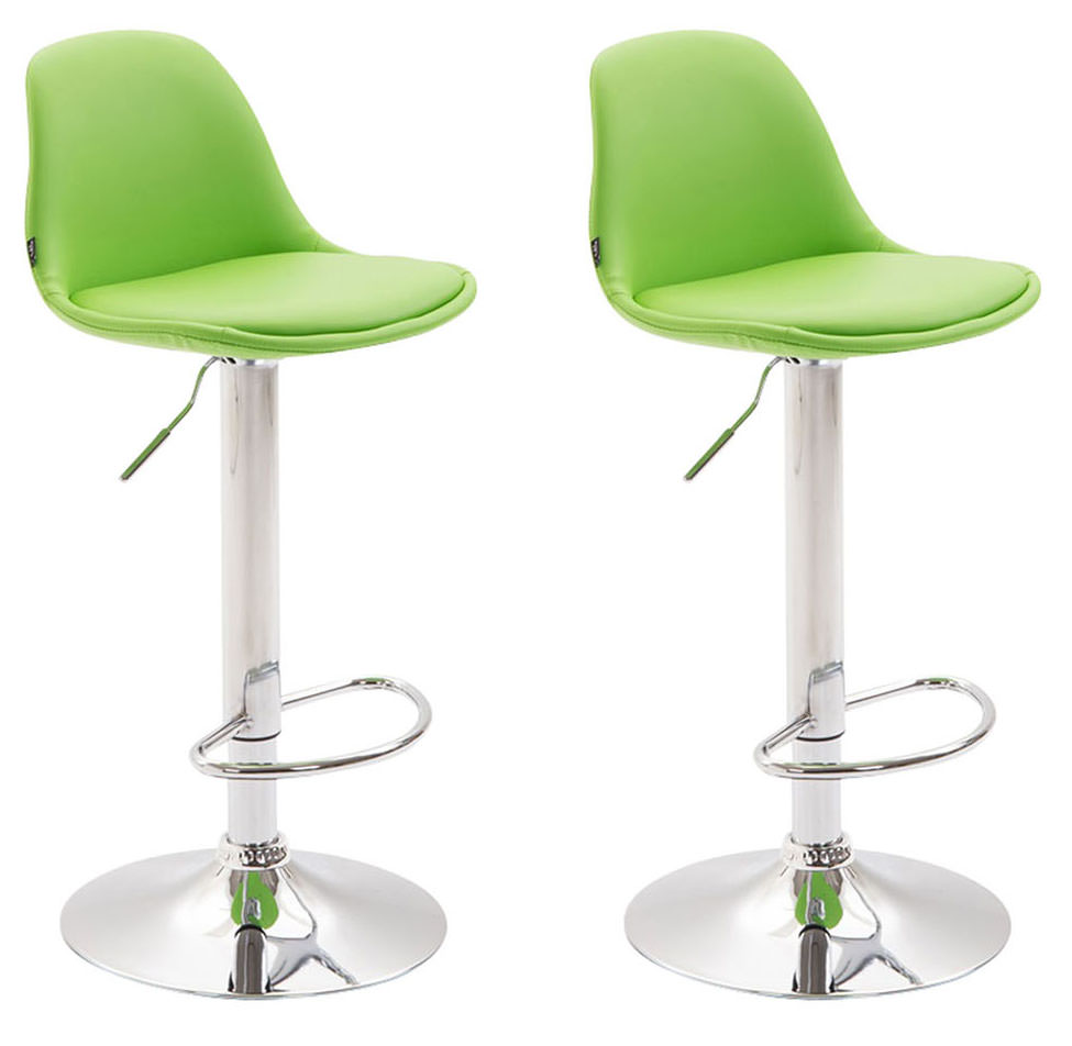 Lot de 2 tabourets de bar Kiel en Similicuir Vert Chrome