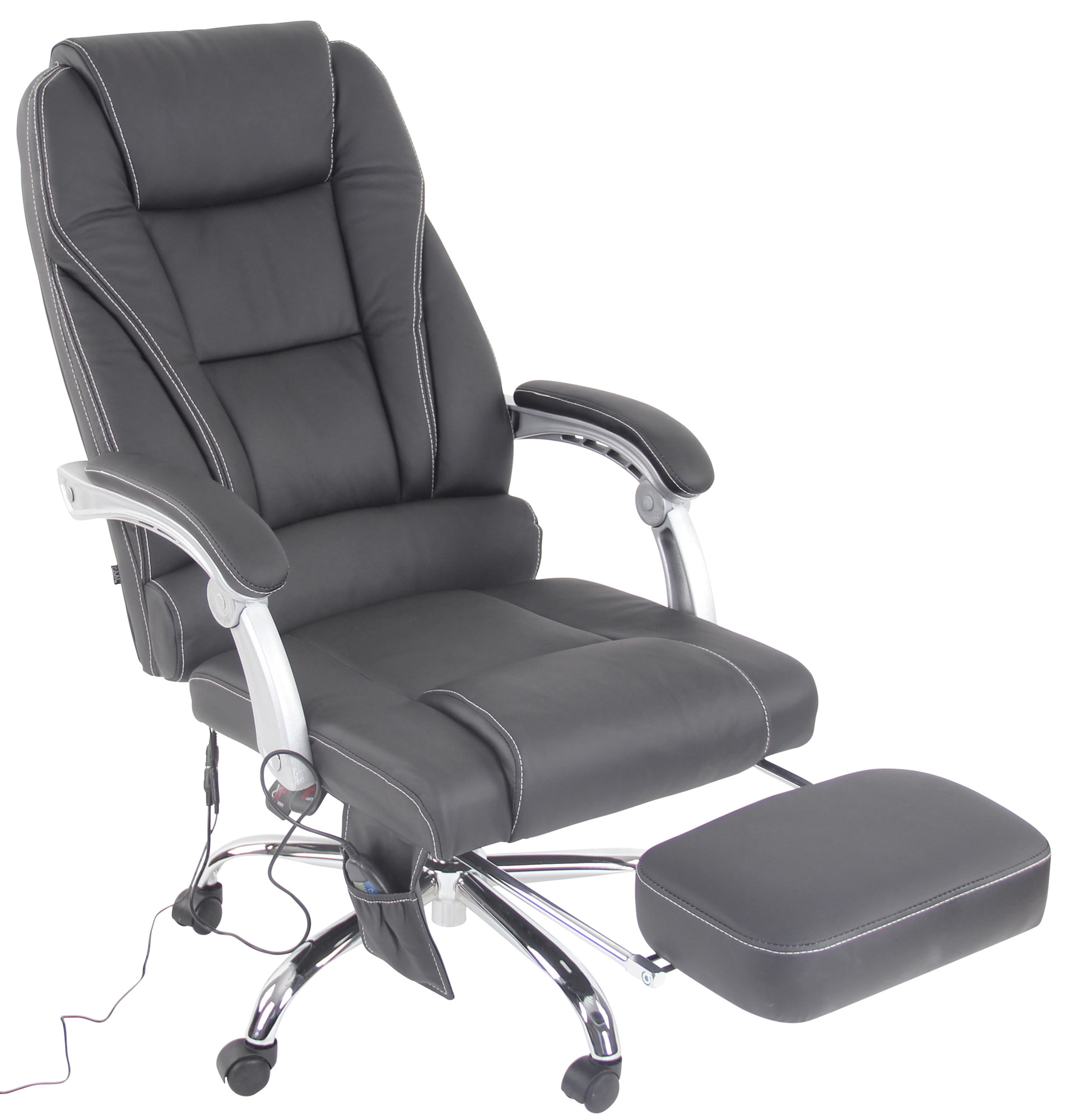 Fauteuil de bureau Pacific en véritable Cuir avec Fonction massage Noir