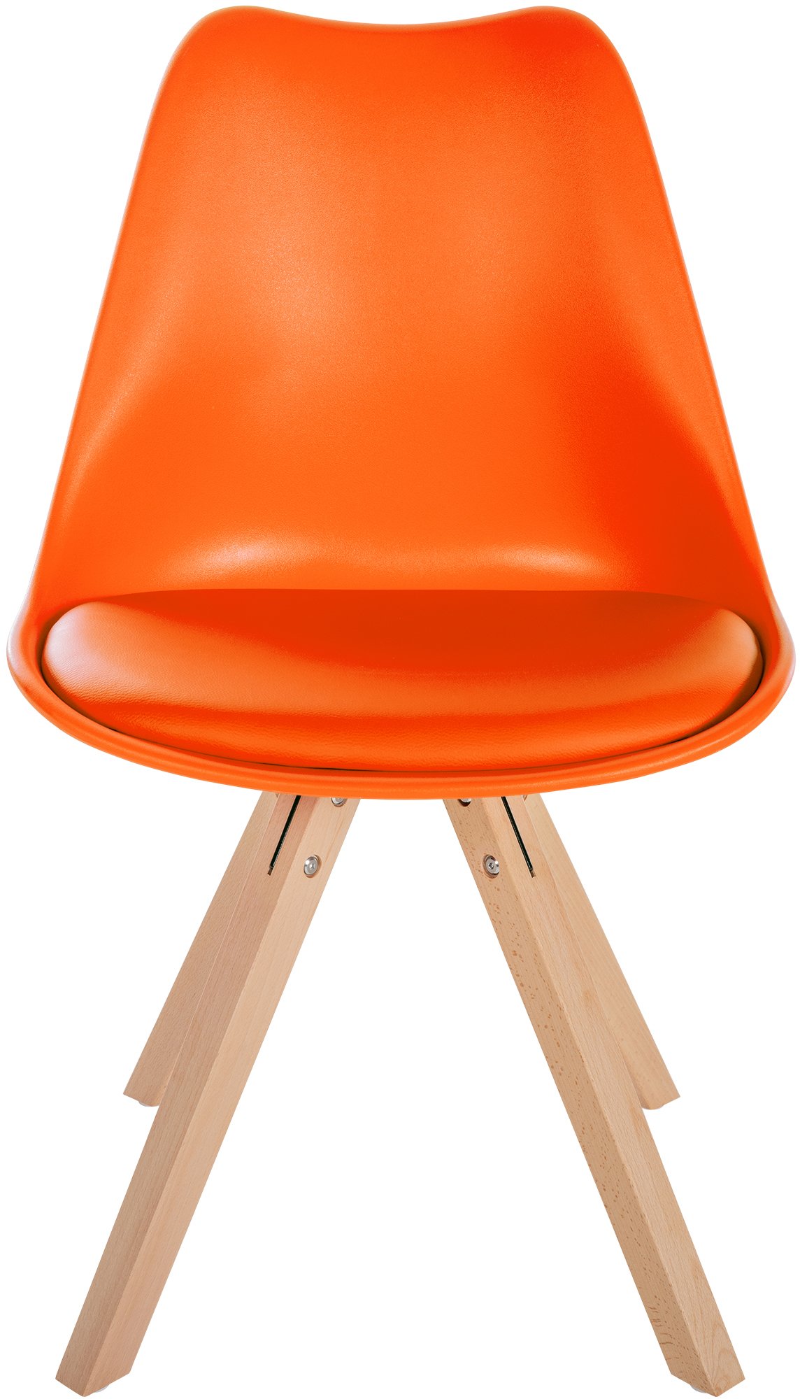 Chaise de salle à manger Sofia en plastique et Similicuir Pieds en bois Orange Nature (carré)