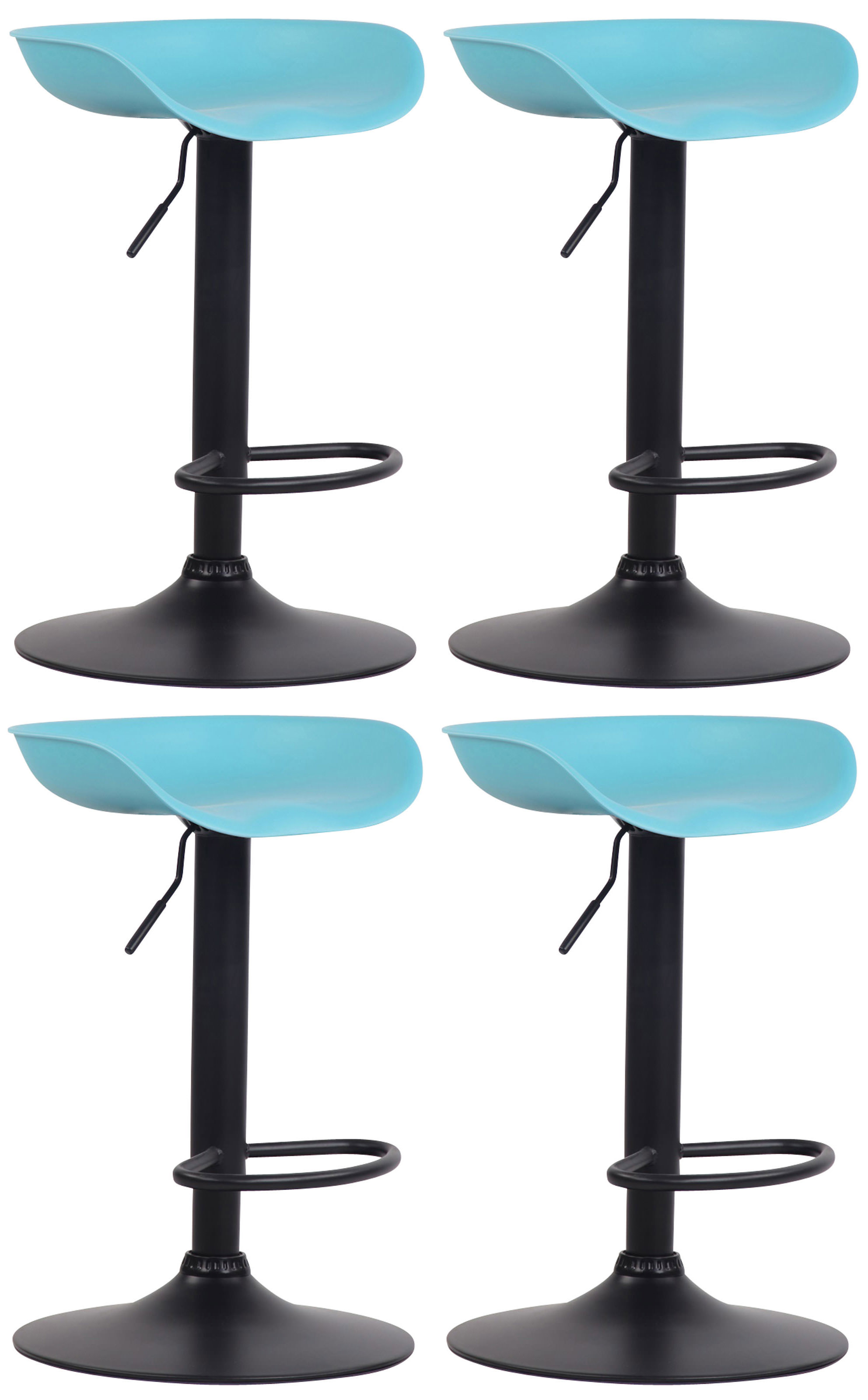 Lot de 4 Tabourets de bar Anaheim assise en plastique et Pied trompette en métal Bleu Noir