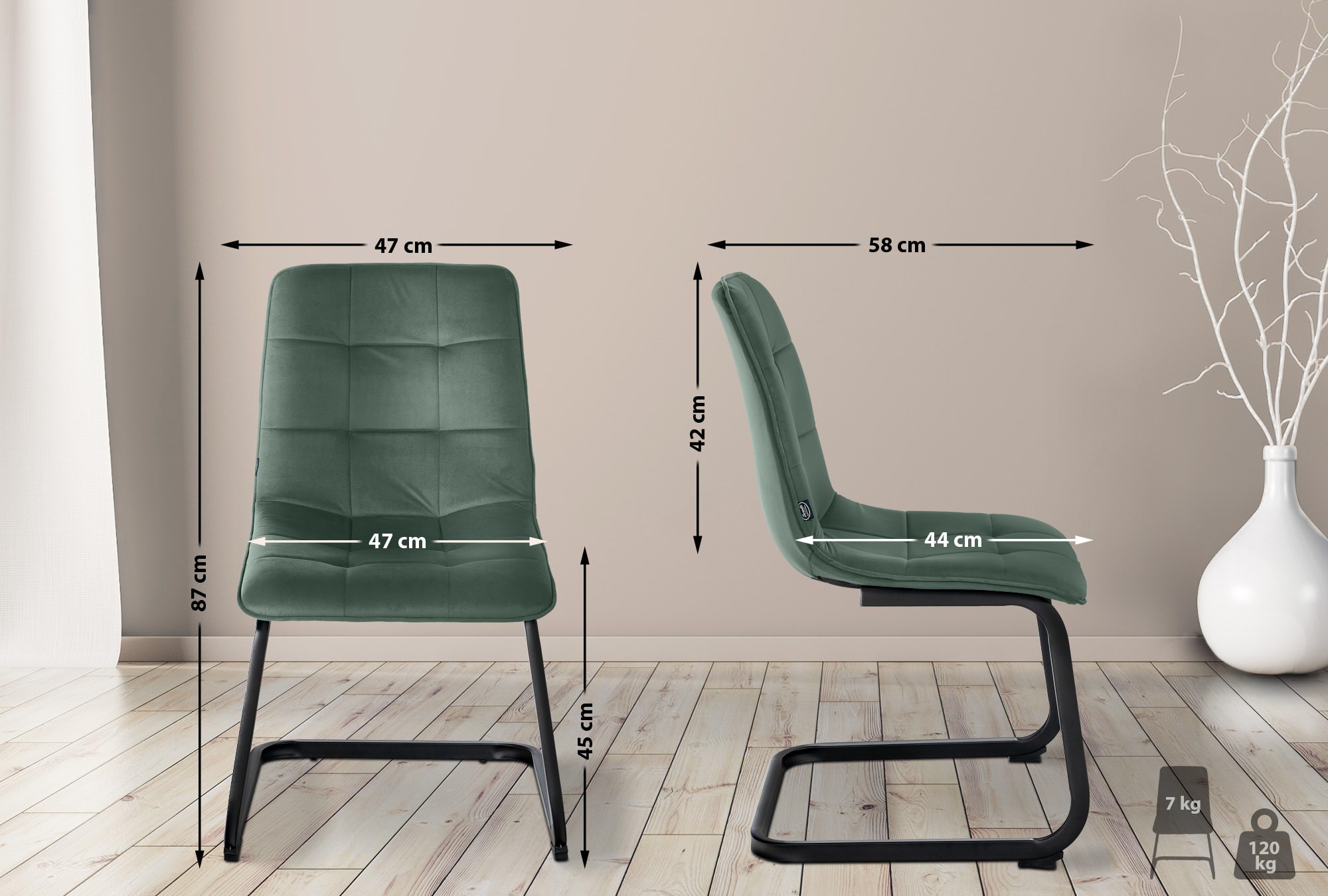 Lot de 2 chaises de salle à manger Vermont velours Vert foncé