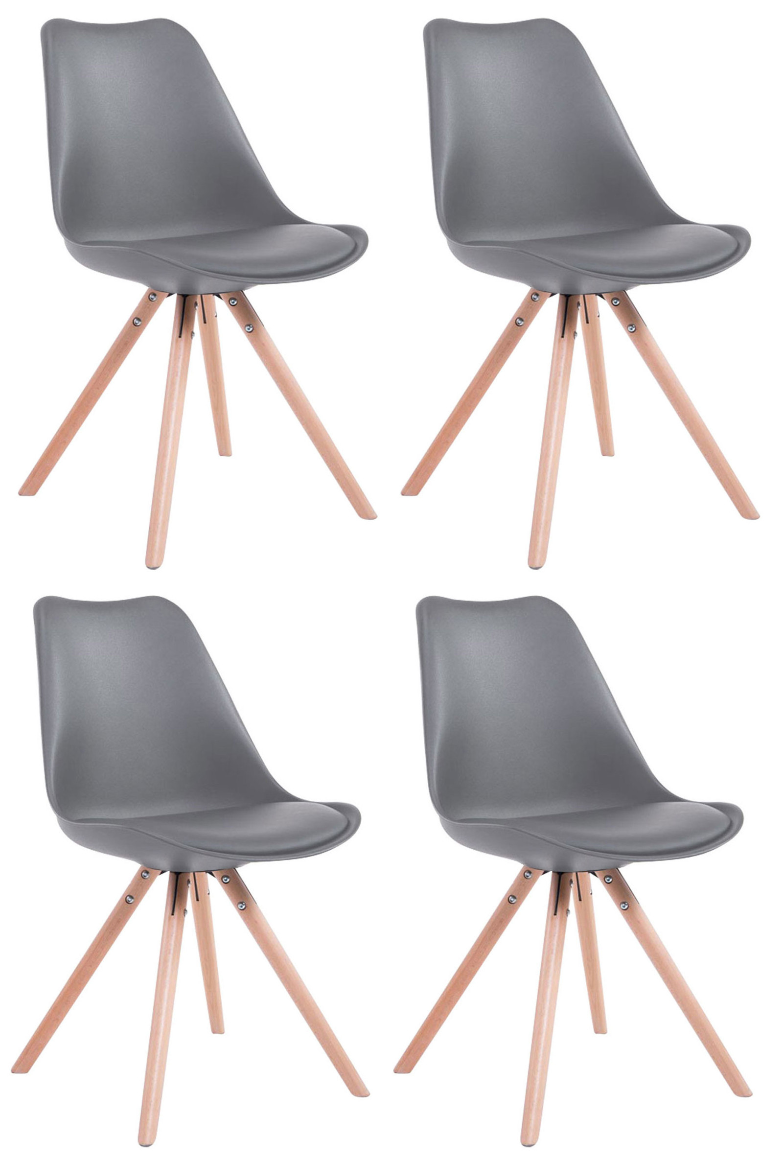 Lot de 4 Chaises de salle à manger Toulouse Similicuir Pieds ronds bois Gris Nature