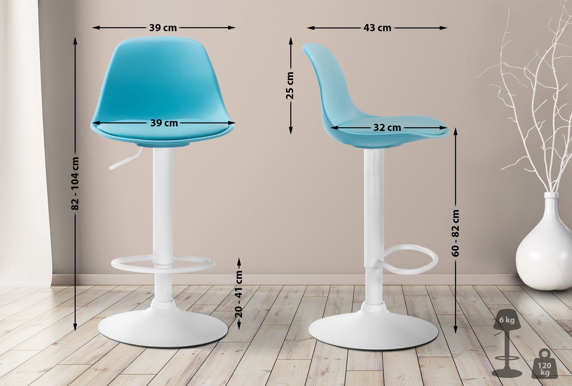 Tabouret de bar Kiel Similicuir et coque en plastique Bleu Blanc