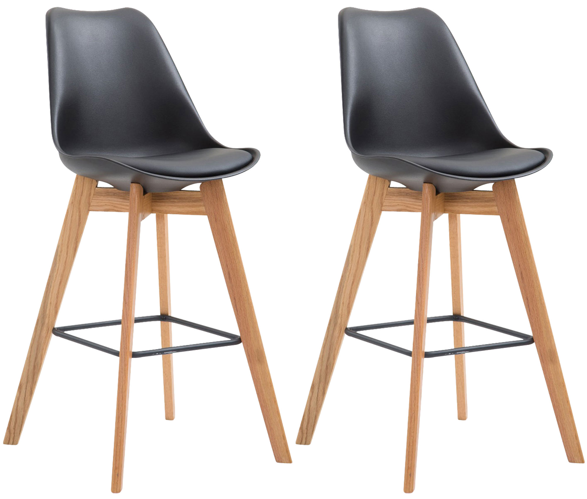 Lot de 2 tabourets de bar Metz avec assise en plastique Noir Nature