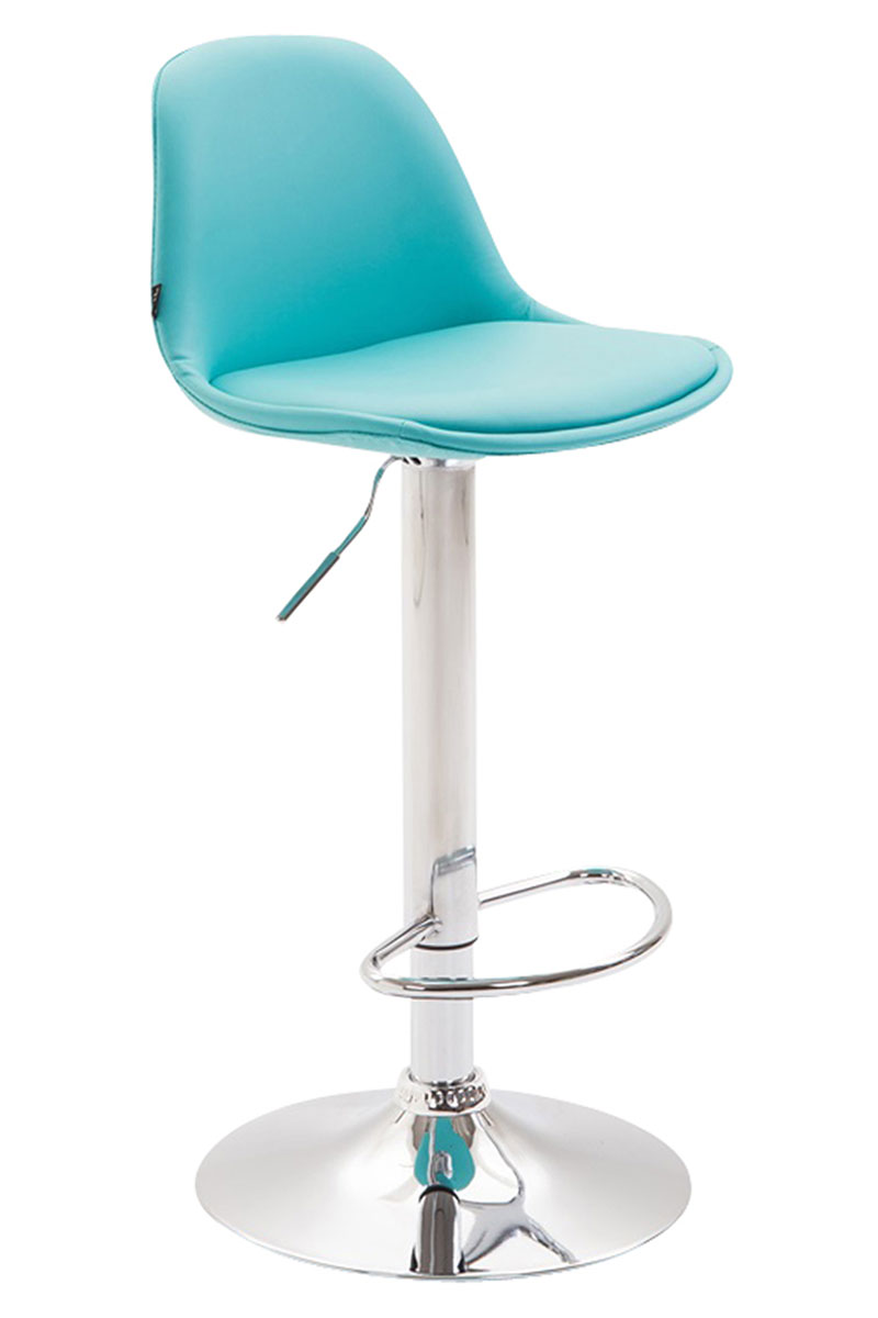 Tabouret de bar Kiel assise et dossier rembourrés similicuir Bleu Chrome