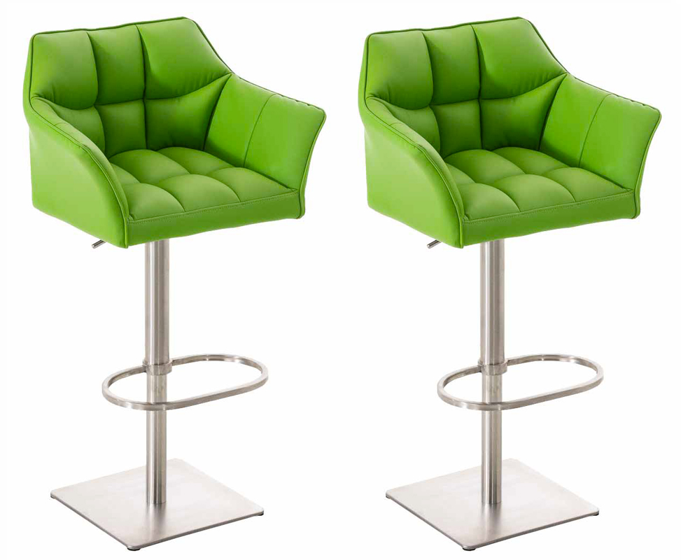 Lot de 2 tabourets de bar Damaso similicuir Vert Acier inoxydable