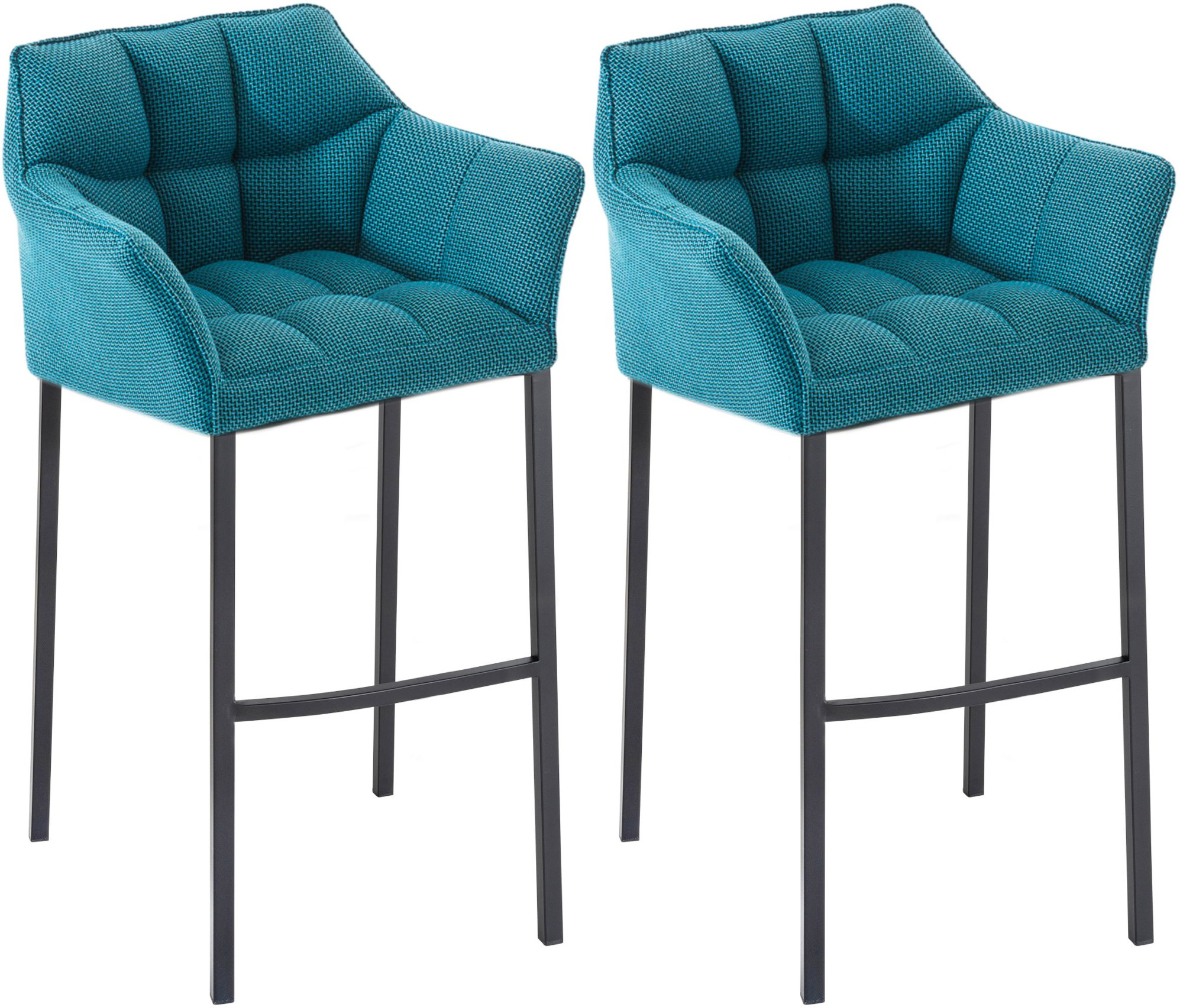 Lot 2 tabourets de bar Damaso en Tissu avec support à 4 pieds Turquoise Noir