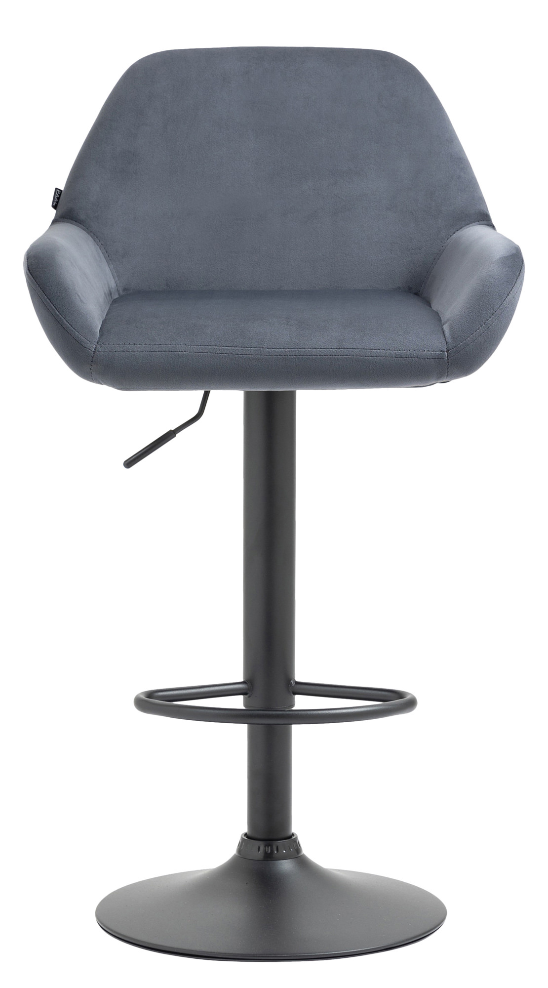 Tabouret de bar Braga Velours avec pied en métal réglable et pivotant Gris foncé Noir