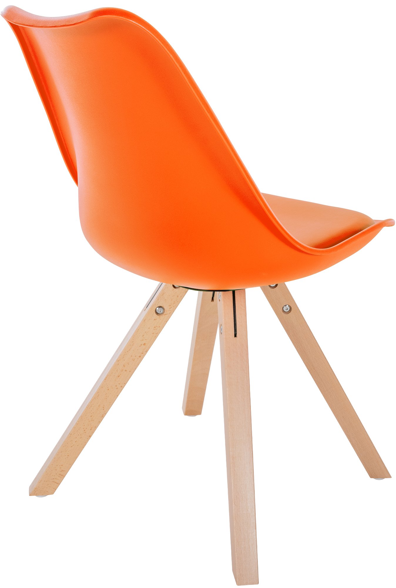 Chaise de salle à manger Sofia en plastique et Similicuir Pieds en bois Orange Nature (carré)