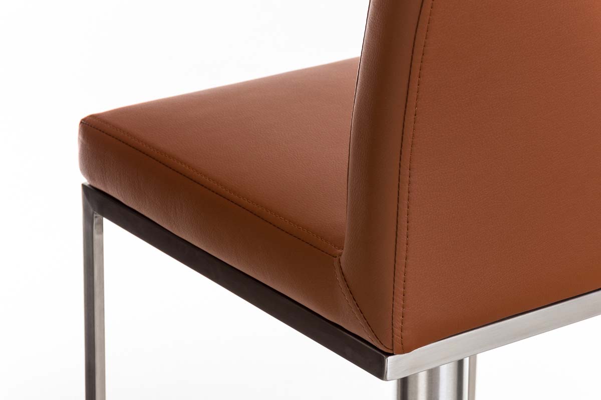 Tabouret de bar Panama en similicuir avec pied en métal Marron clair Acier inoxydable