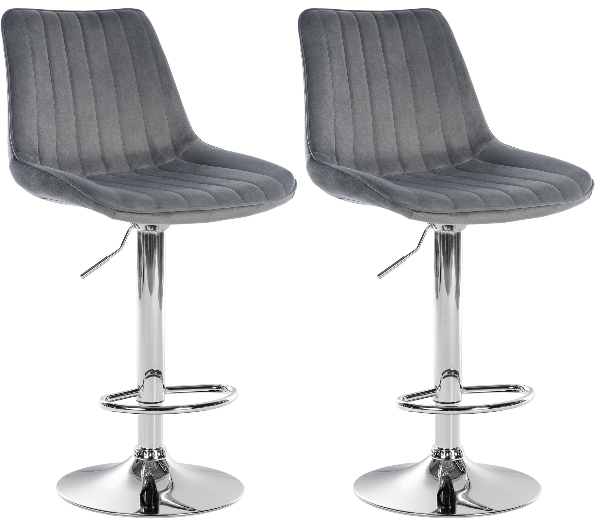 Lot de 2 tabourets de bar Toni velours Métal chromé Gris foncé