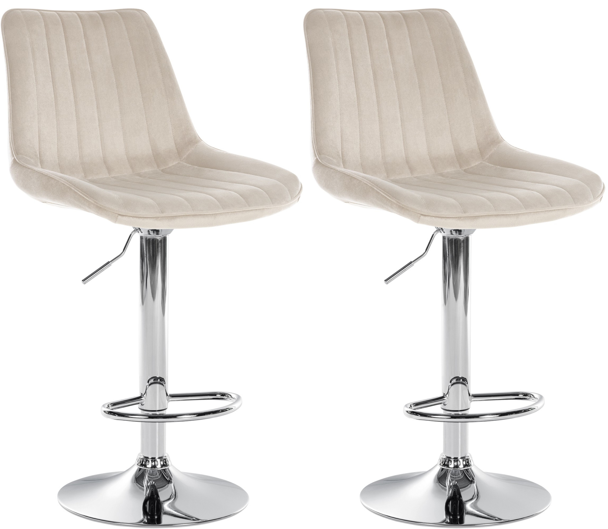 Lot de 2 tabourets de bar Toni velours Métal chromé Crème