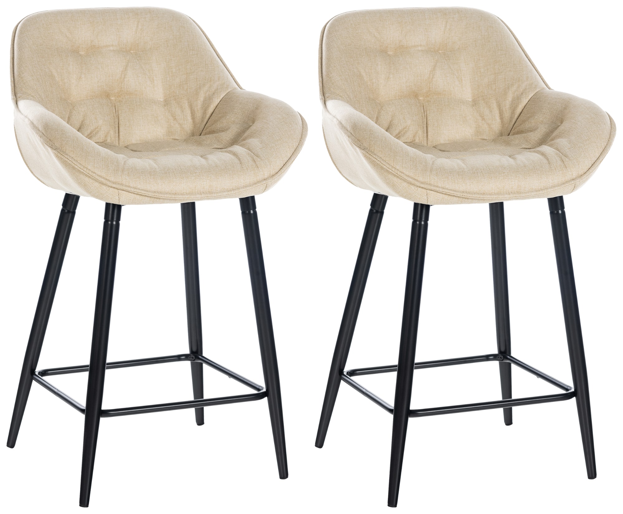 Lot de 2 Tabourets de bar Gibson avec Pieds en Métal Crème Tissu