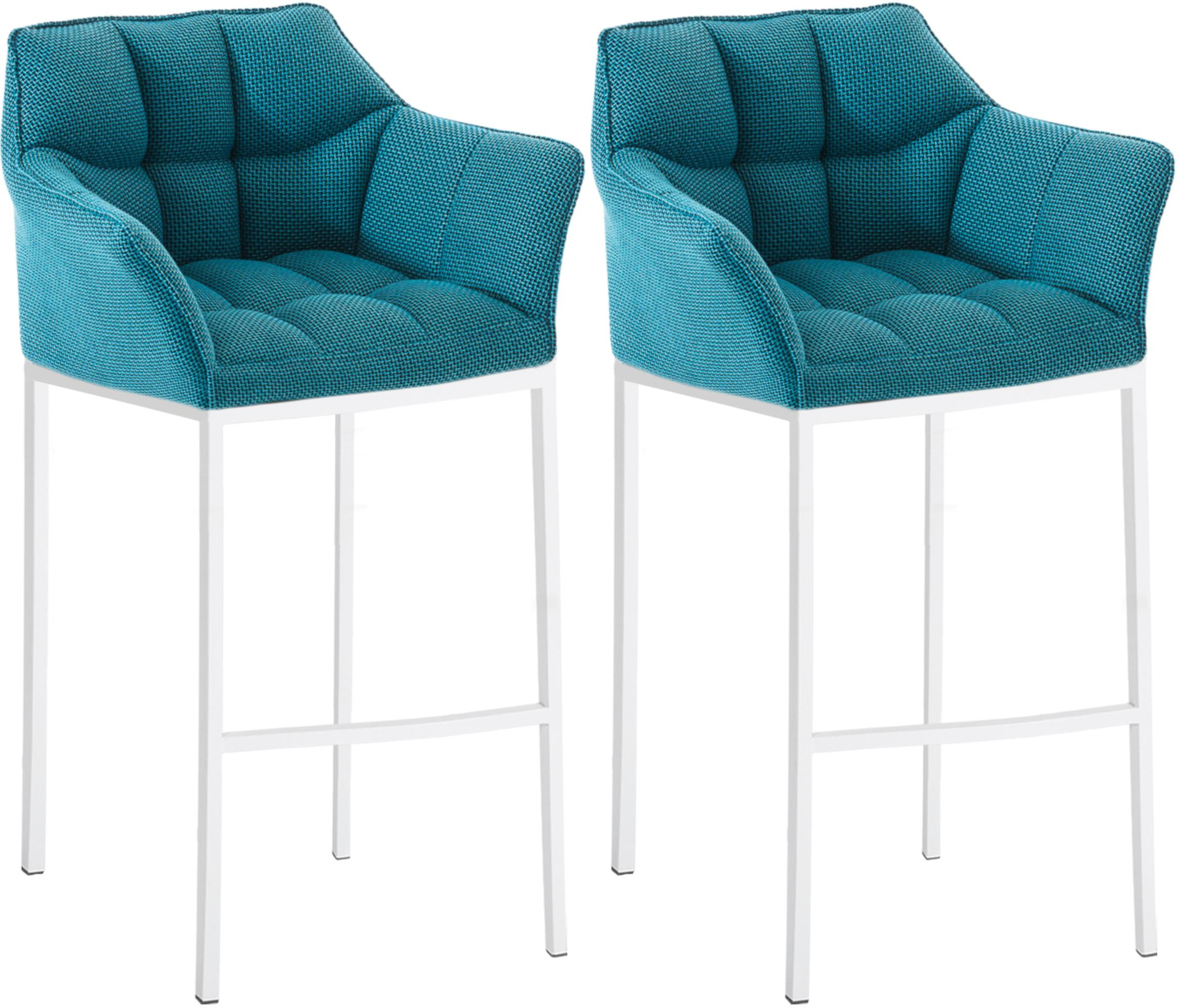 Lot 2 tabourets de bar Damaso en Tissu avec support à 4 pieds Turquoise Blanc