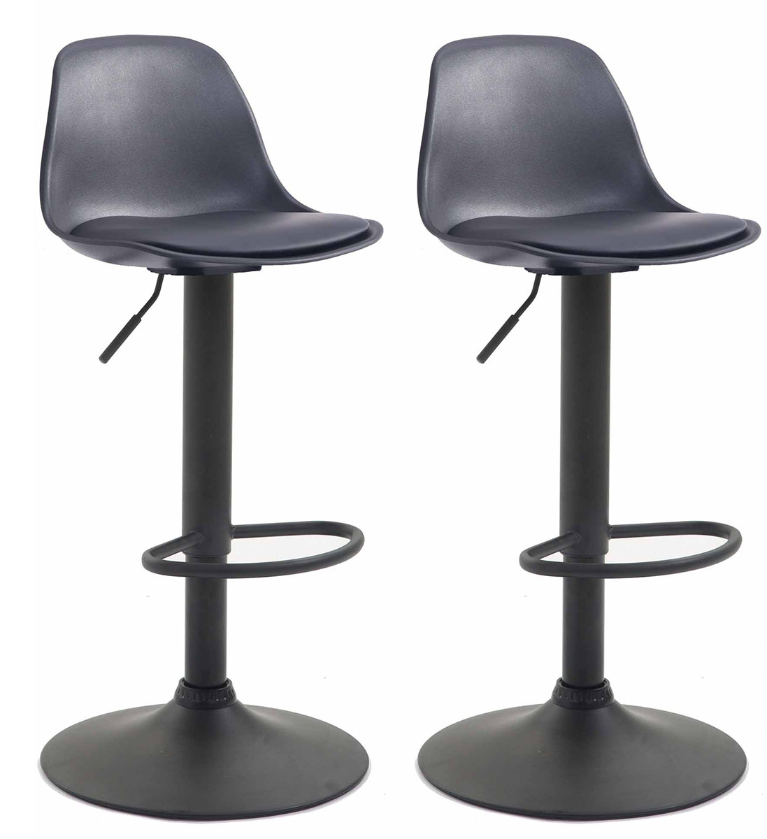 Lot de 2 tabourets de bar Kiel similicuir et coque en plastique Noir Noir