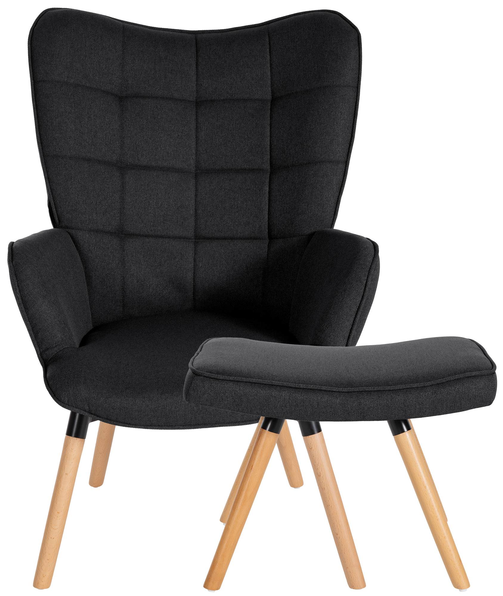 Fauteuil Garding avec repose-pieds Tissu Noir