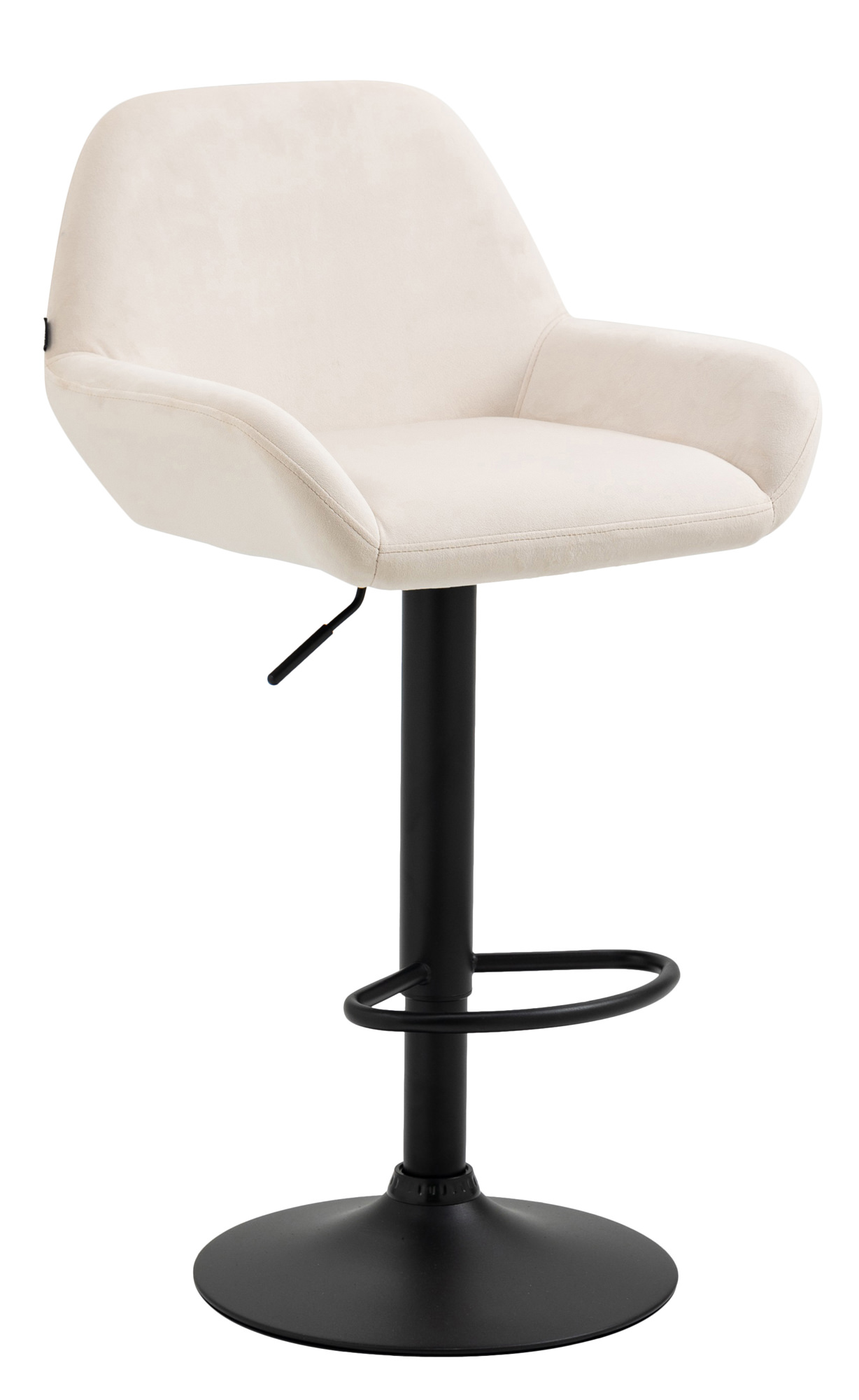 Tabouret de bar Braga Velours avec pied en métal réglable et pivotant Crème Noir