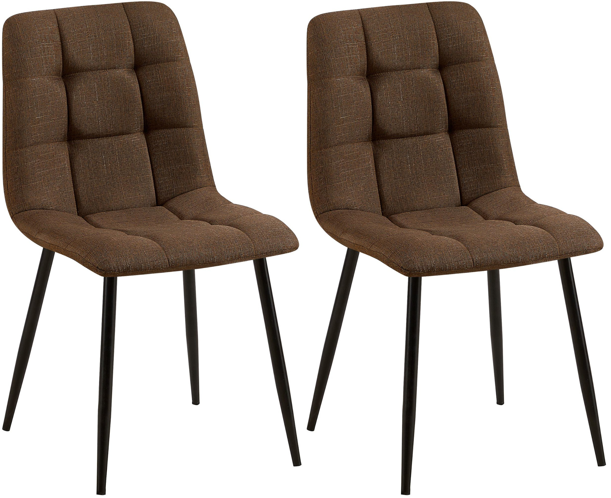 Lot de 2 chaises de salle à manger Tilde avec Piètement en métal noir Marron Tissu