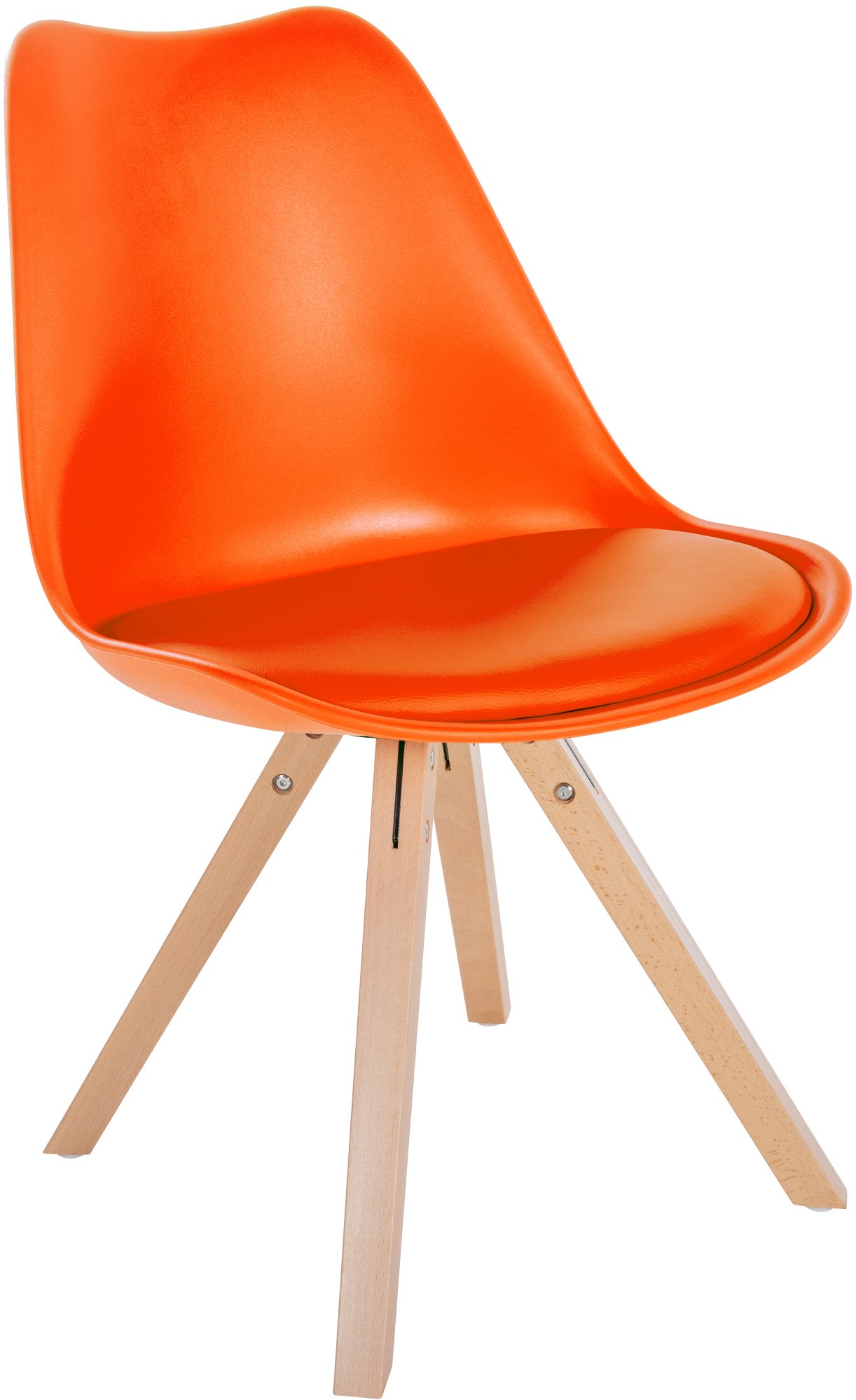 Chaise de salle à manger Sofia en plastique et Similicuir Pieds en bois Orange Nature (carré)