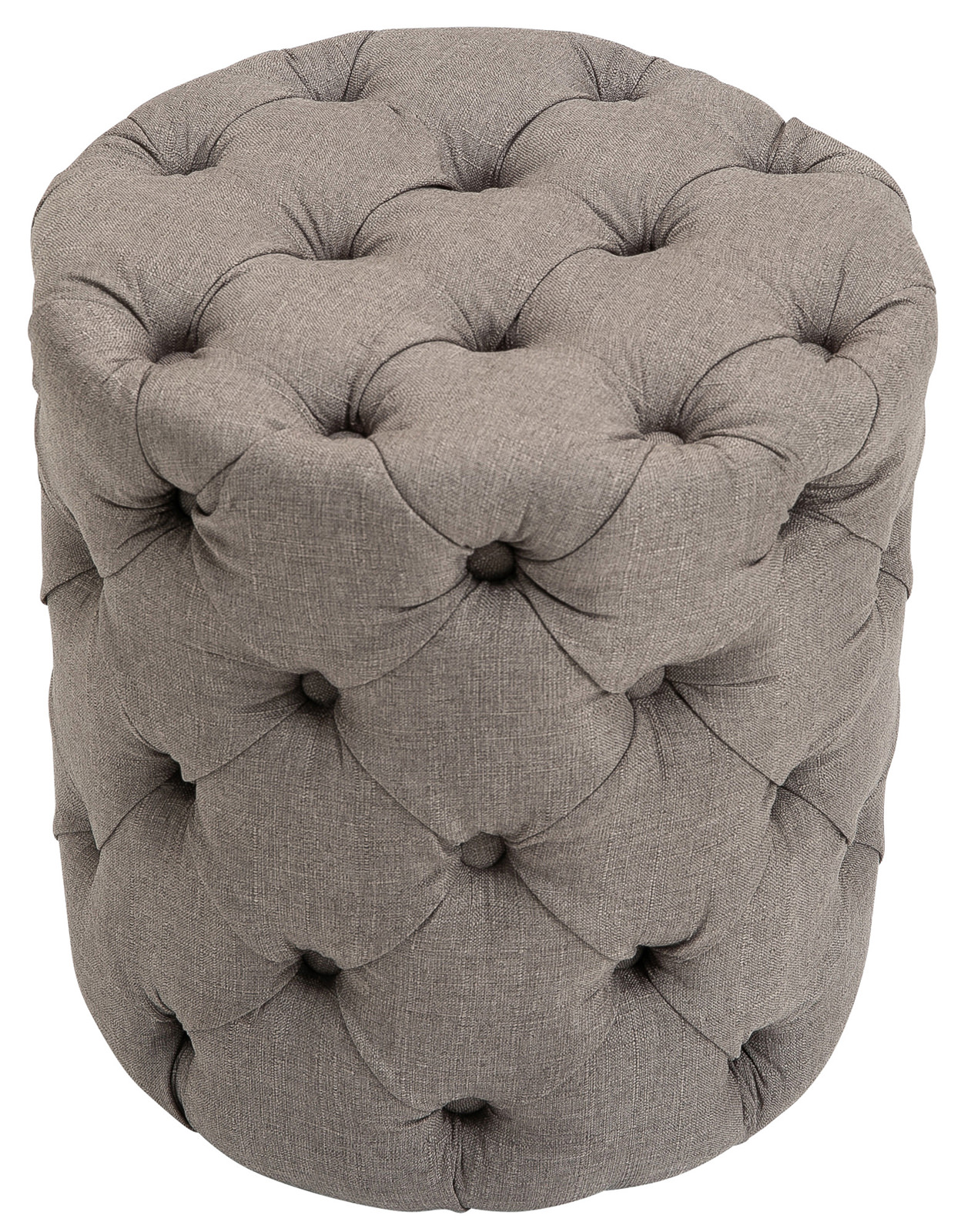 Tabouret bas Pouf Style Chesterfield Drancy en Tissu Taupe M