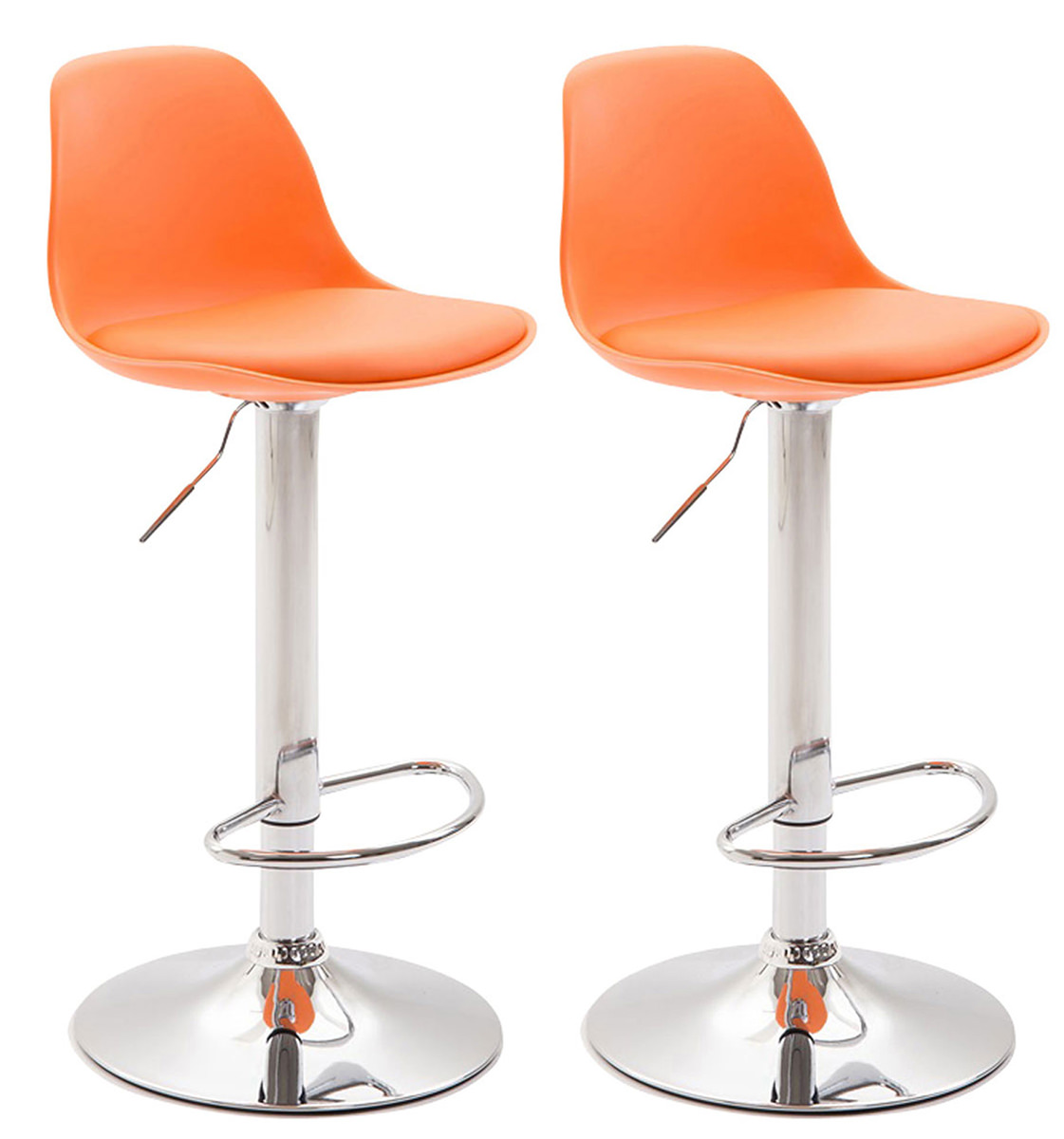 Lot de 2 tabourets de bar Kiel similicuir et coque en plastique Orange Chrome