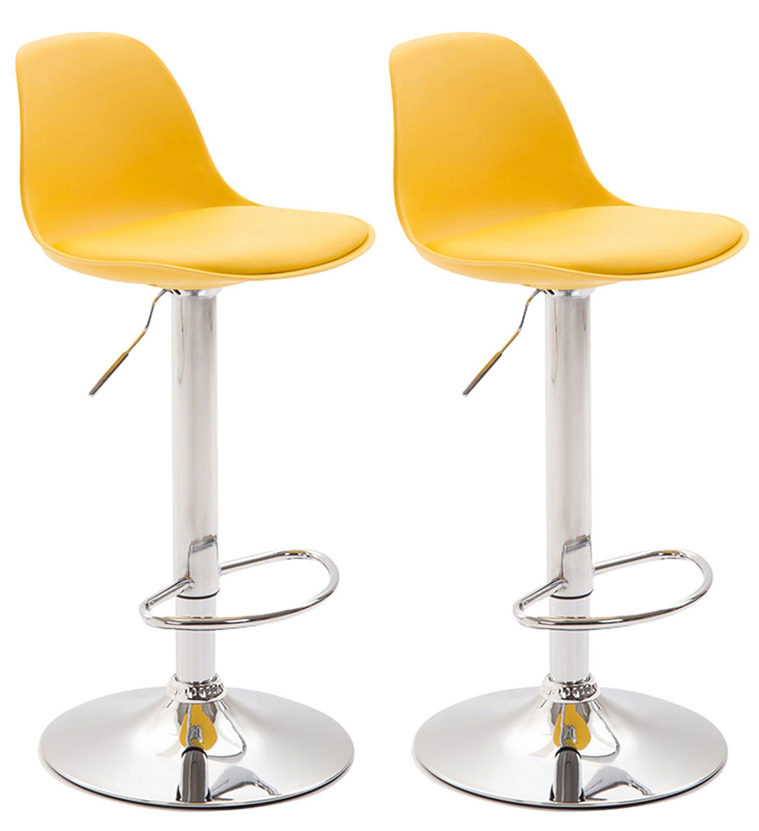 Lot de 2 tabourets de bar Kiel similicuir et coque en plastique Jaune Chrome