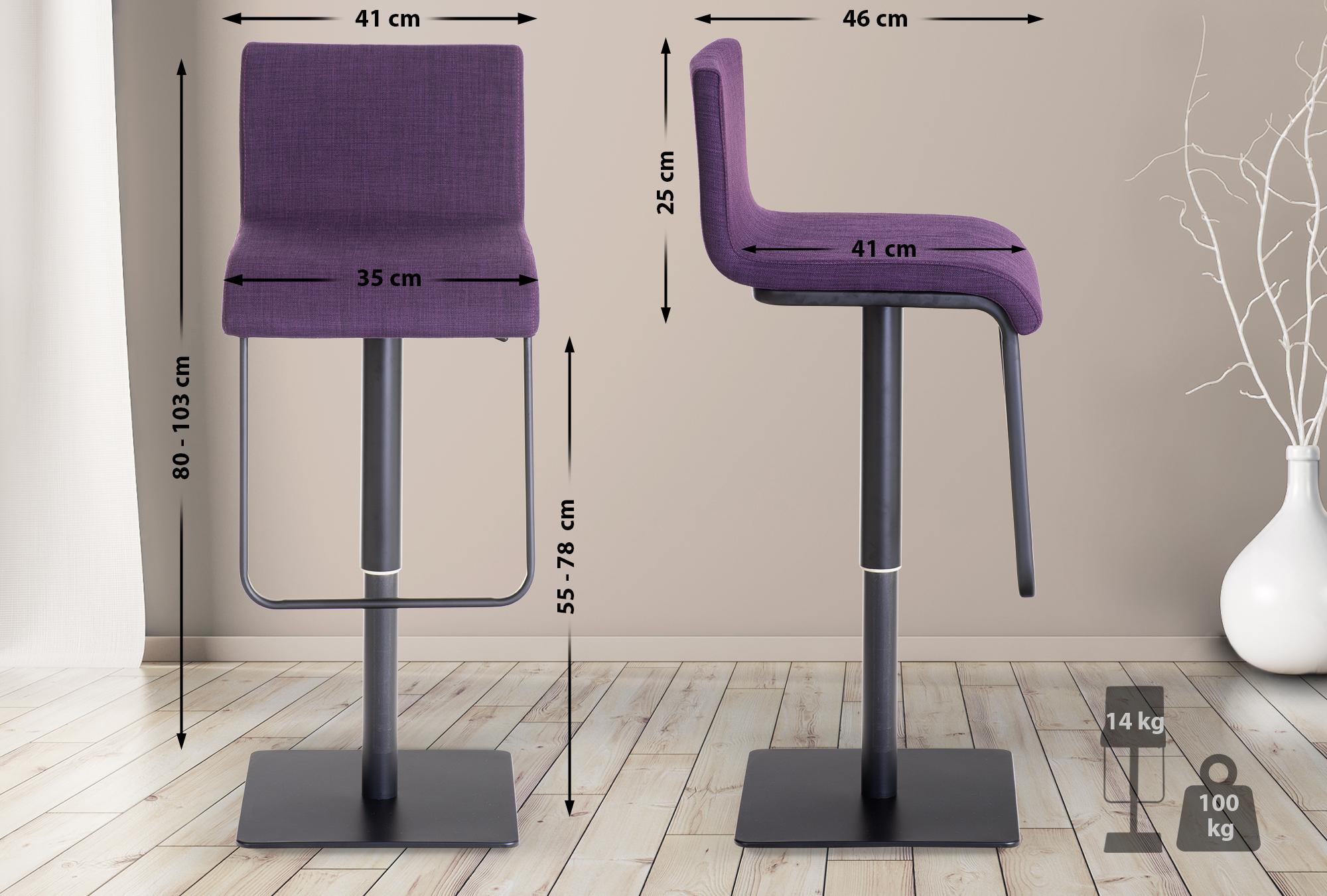 Tabouret de bar Limon en tissu avec pied en métal Violet Noir