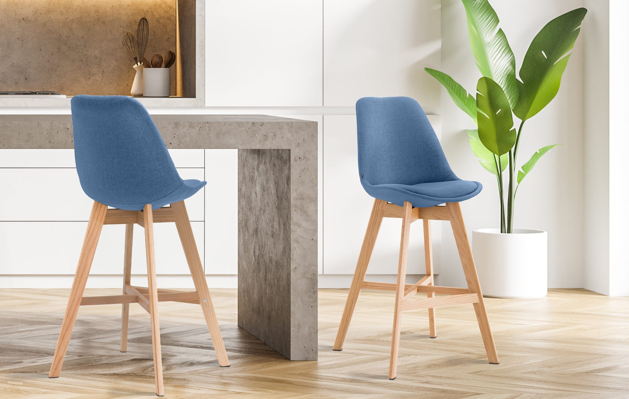 Tabouret de bar Cannes en tissu Bleu Nature