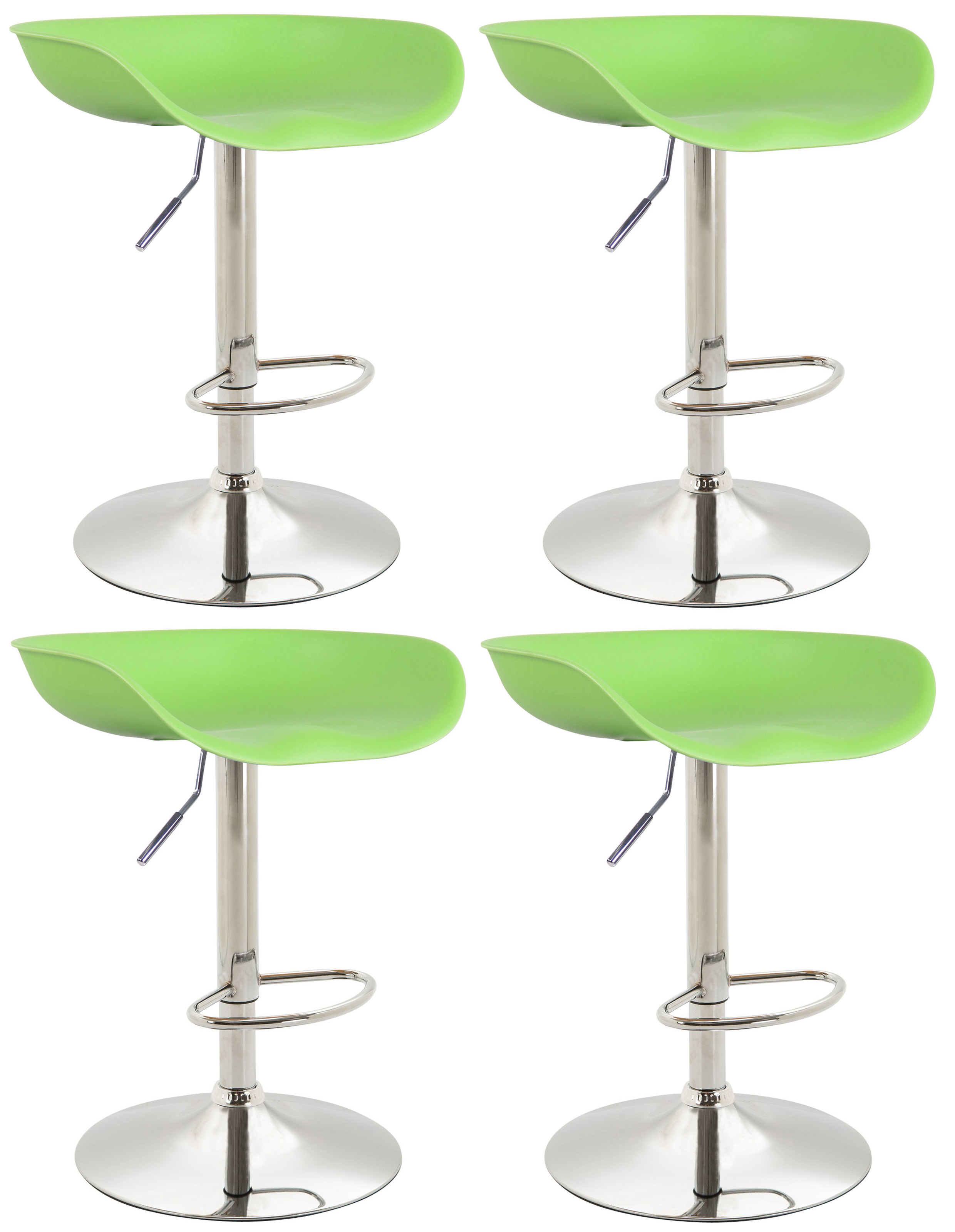 Lot de 4 Tabourets de bar Anaheim assise en plastique et Pied trompette en métal Vert Chrome