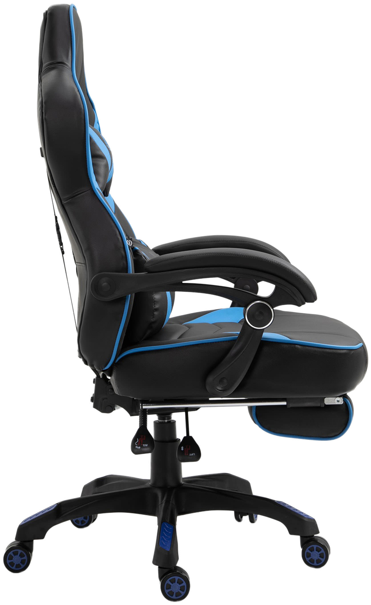 Chaise Gaming / de bureau Tilos en similicuir avec repose-pieds téléscopique Noir / Bleu