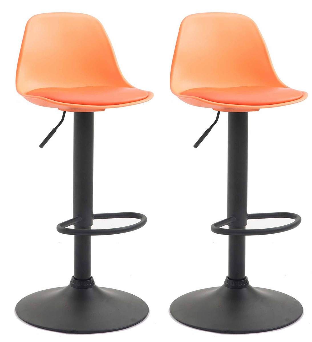 Lot de 2 tabourets de bar Kiel similicuir et coque en plastique Orange Noir