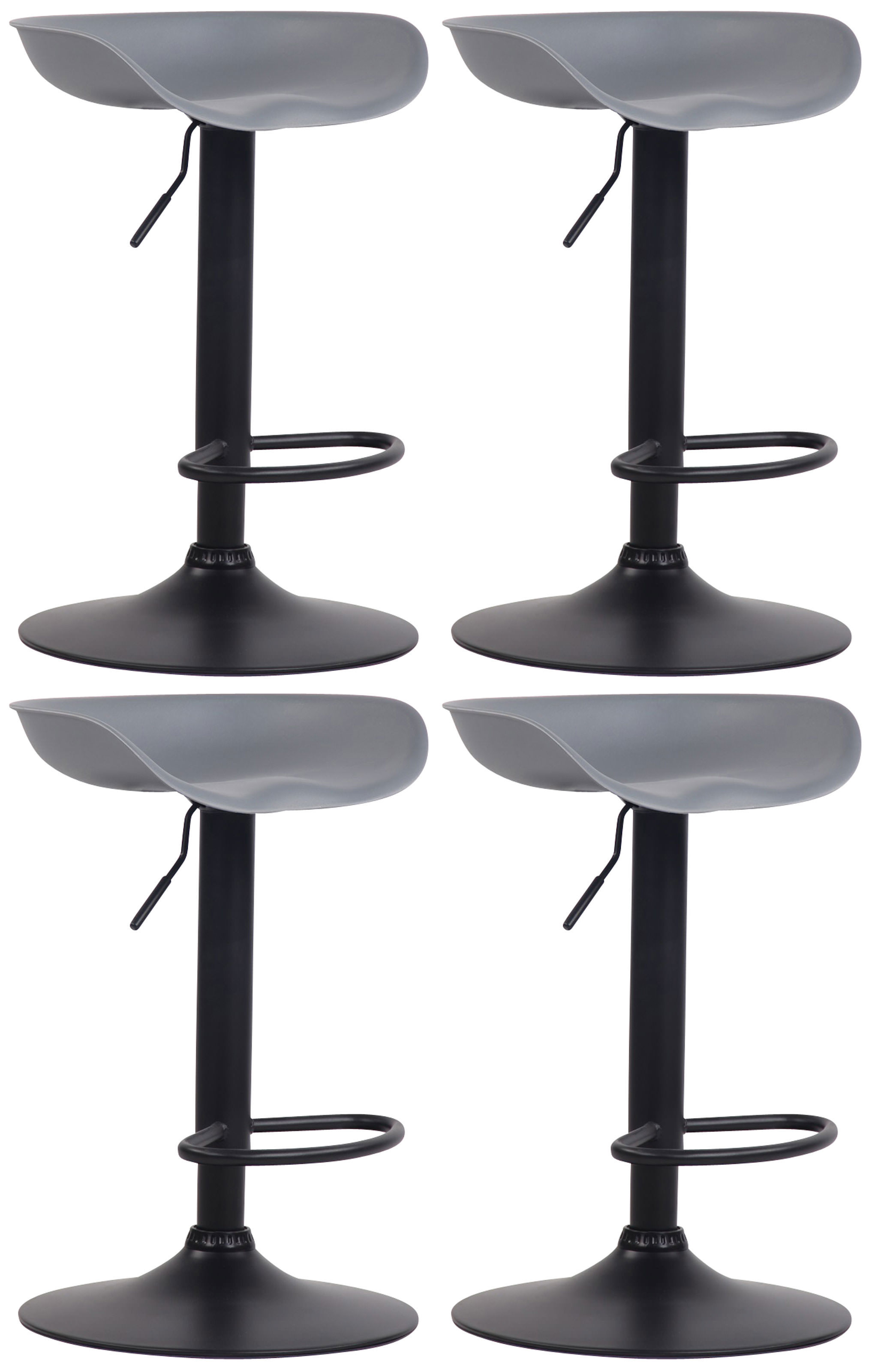 Lot de 4 Tabourets de bar Anaheim assise en plastique et Pied trompette en métal Gris Noir