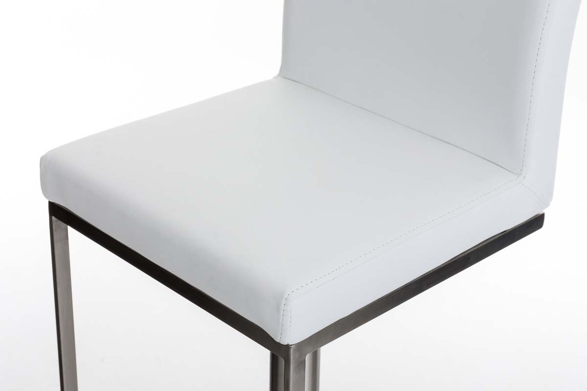 Tabouret de bar Panama en similicuir avec pied en métal Blanc Acier inoxydable